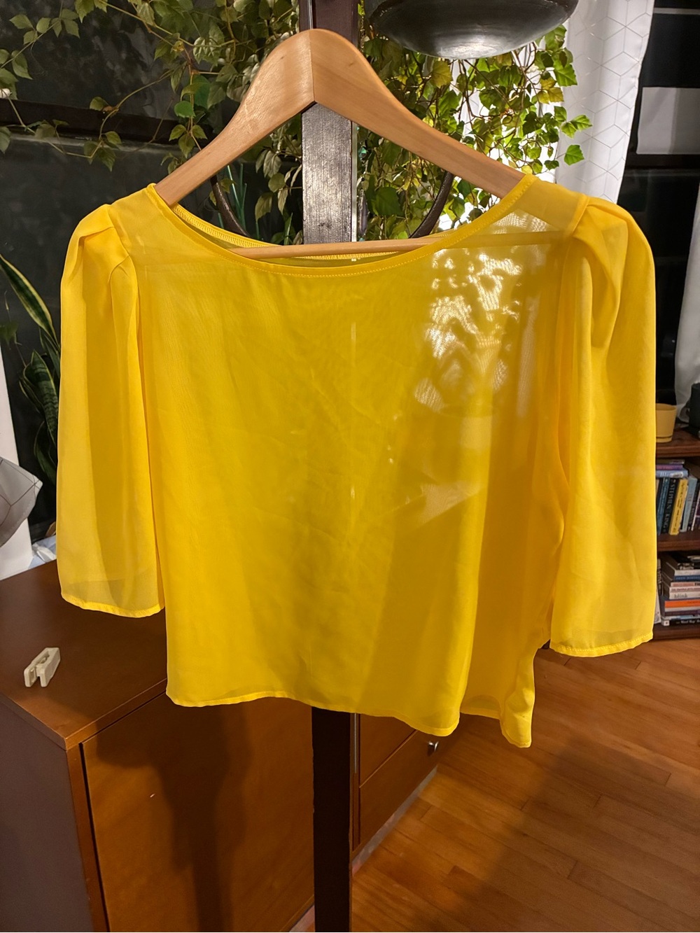 American Apparel Vintage Crop Yellow Sheer Boatneck Blouse